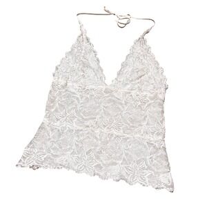 Fredericks of Hollywood White Lace Halter Neck Camisole Top Sheer Lingerie M